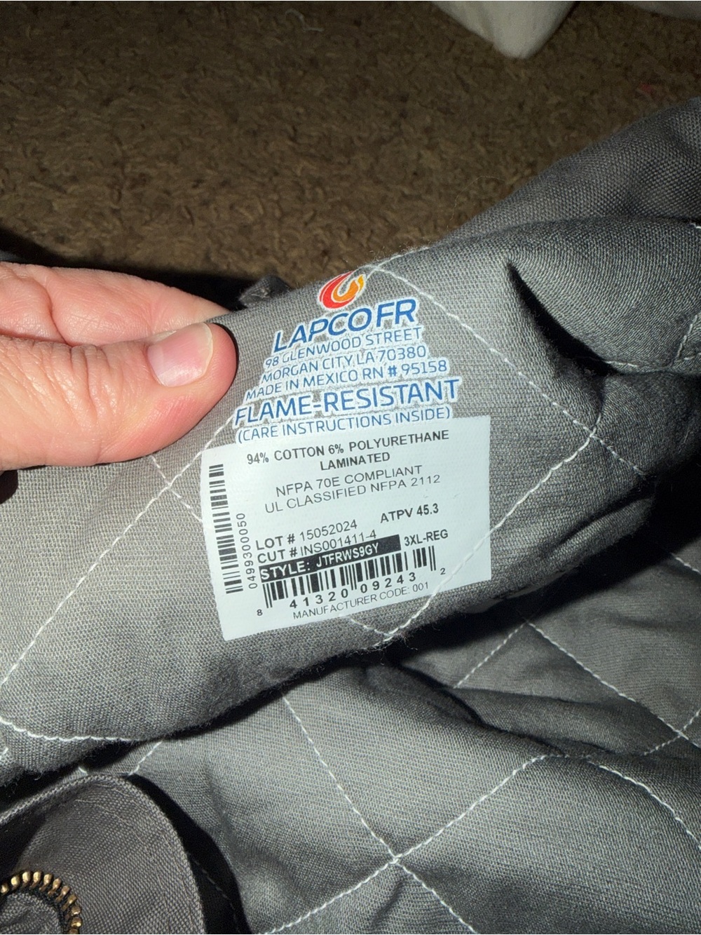 LapcoFR Flame-Resistant Gray Work Jacket (3XL)